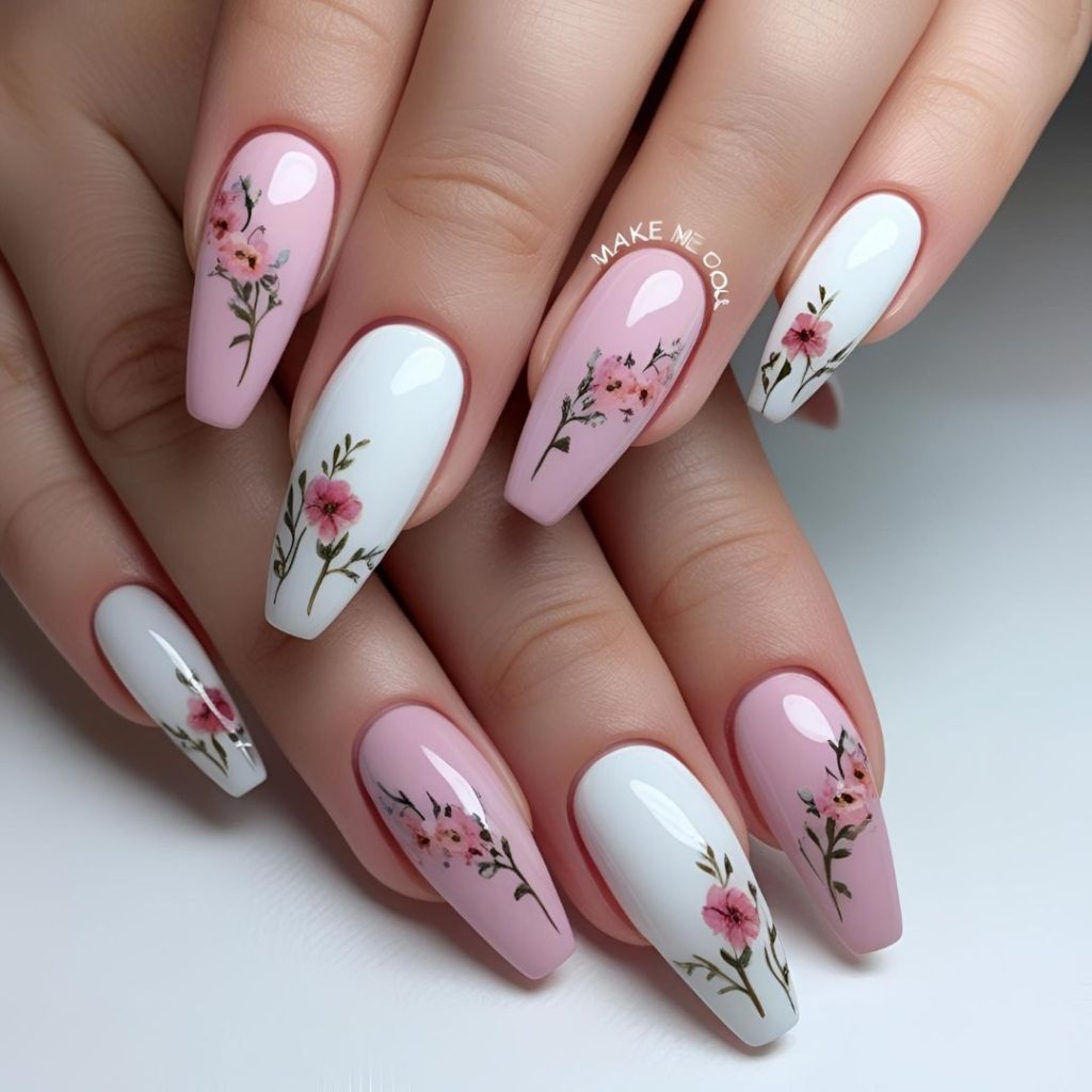 13. French Tips with Floral Accents
