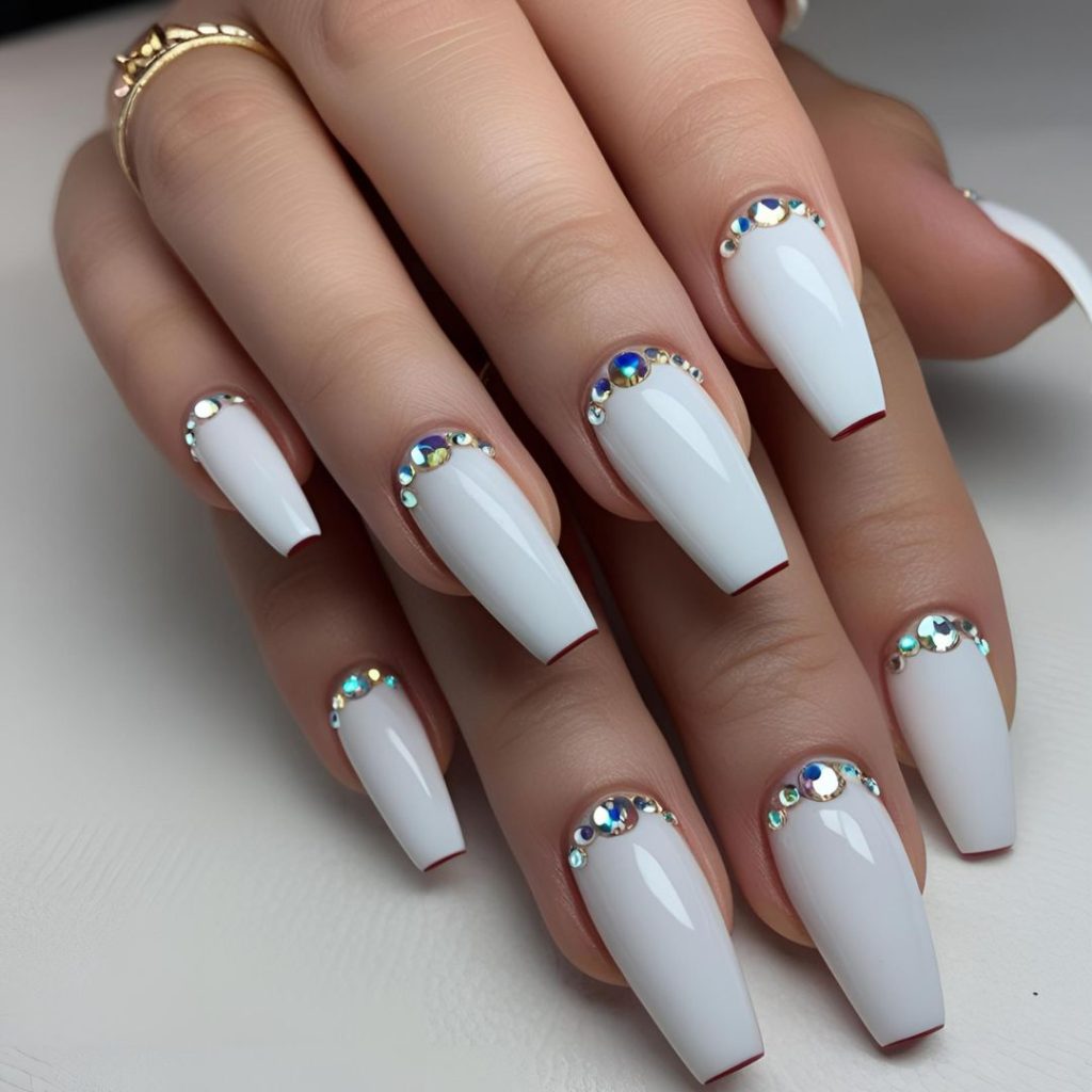 11. French Tips with Rhinestones