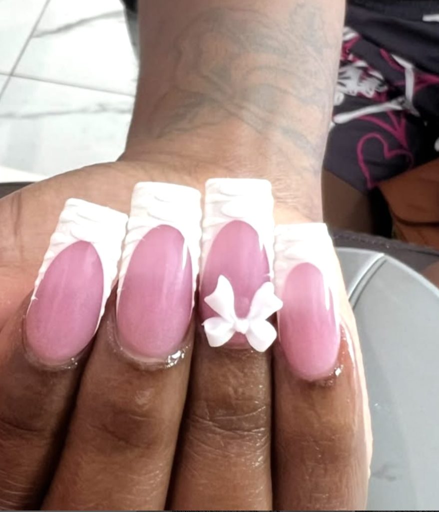 White Top and Pink Nails Design